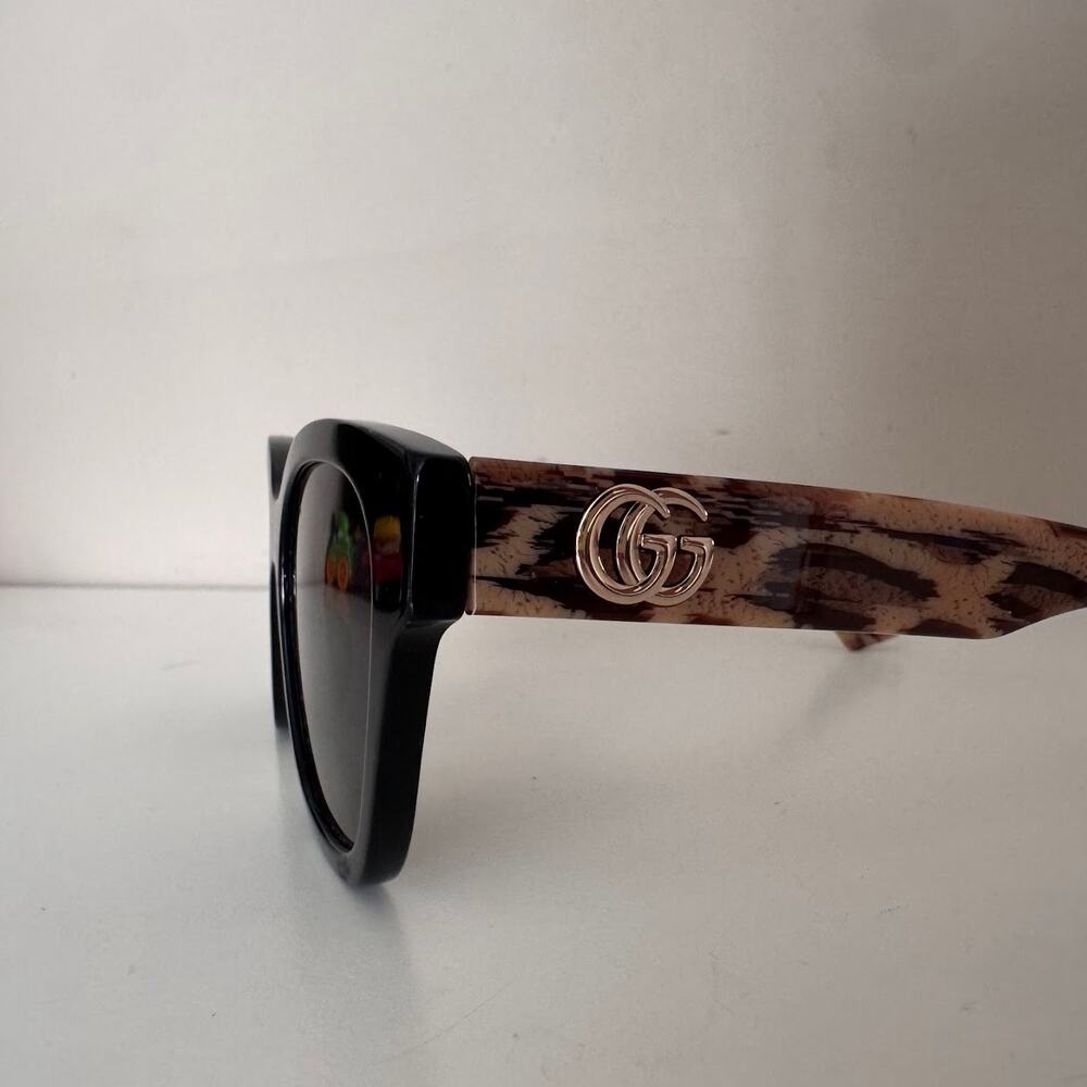 Gucci GG1550SK Sunglasses Black Leopard Print Logo Sides - Picture 2 of 12